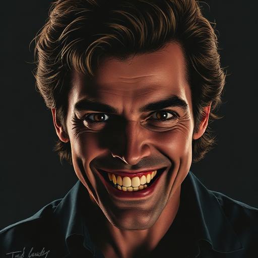 Stylized portrait of Ted Bundy
